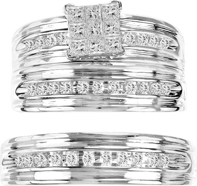 14k White Gold 0.53CT Diamond Trio Wedding Ring Set