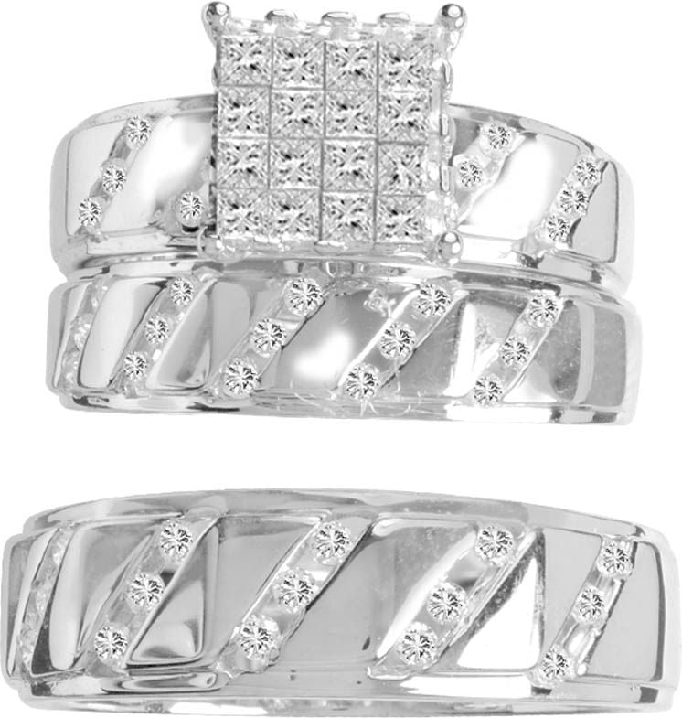 14k White Gold 1.02CT Lab Diamond Trio Wedding Set