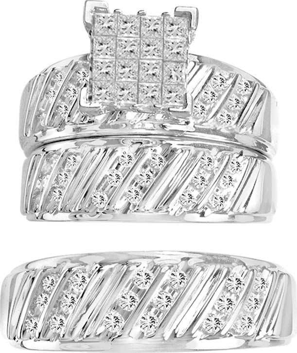 14k White Gold 1.06CT Lab Diamond Trio Wedding Jewelry Set