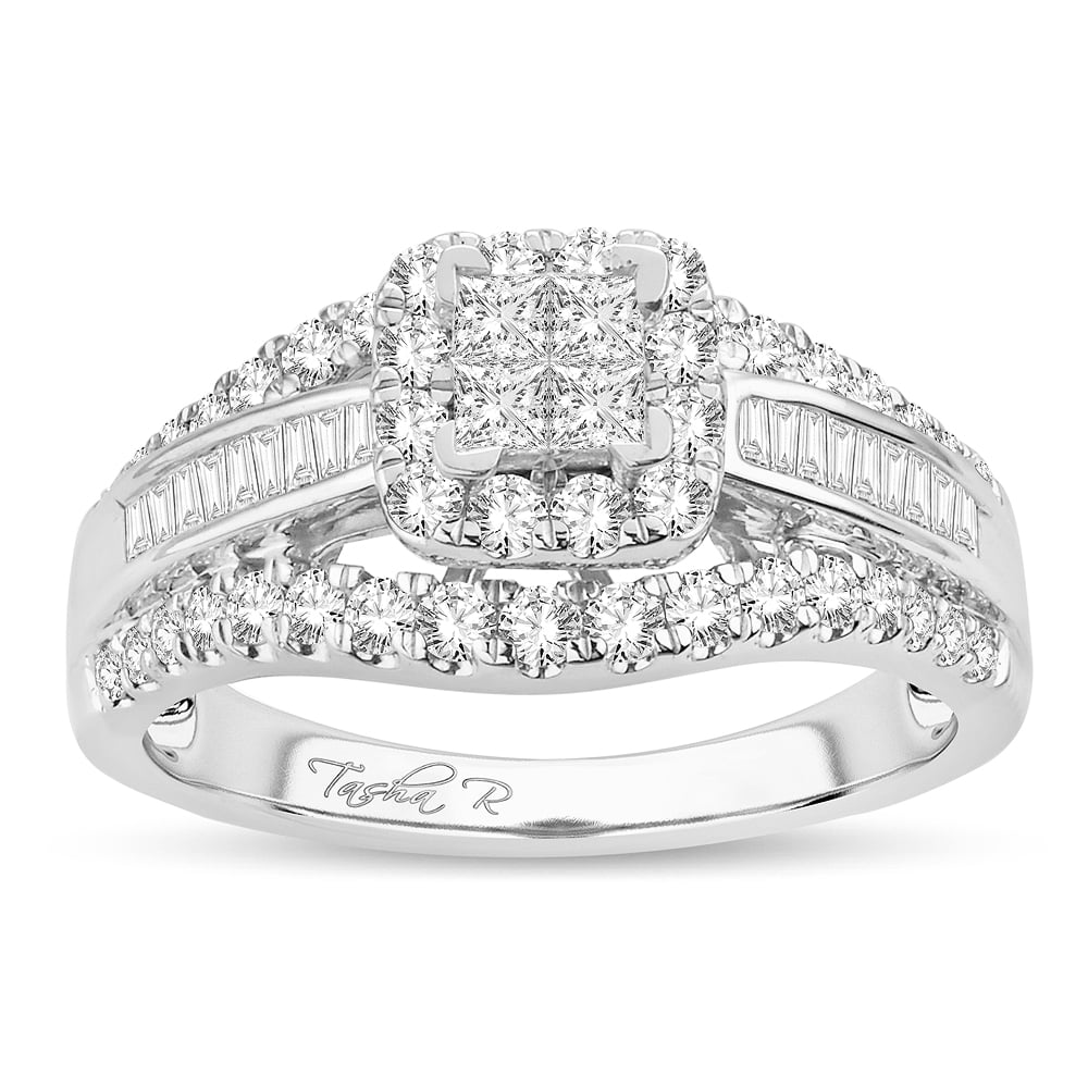 Sparkling 14K White Gold 1CT Princess Diamond Bridal Ring