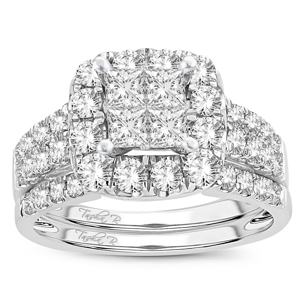 Luminous 14k White Gold 2.05ct Diamond Bridal Ring Set