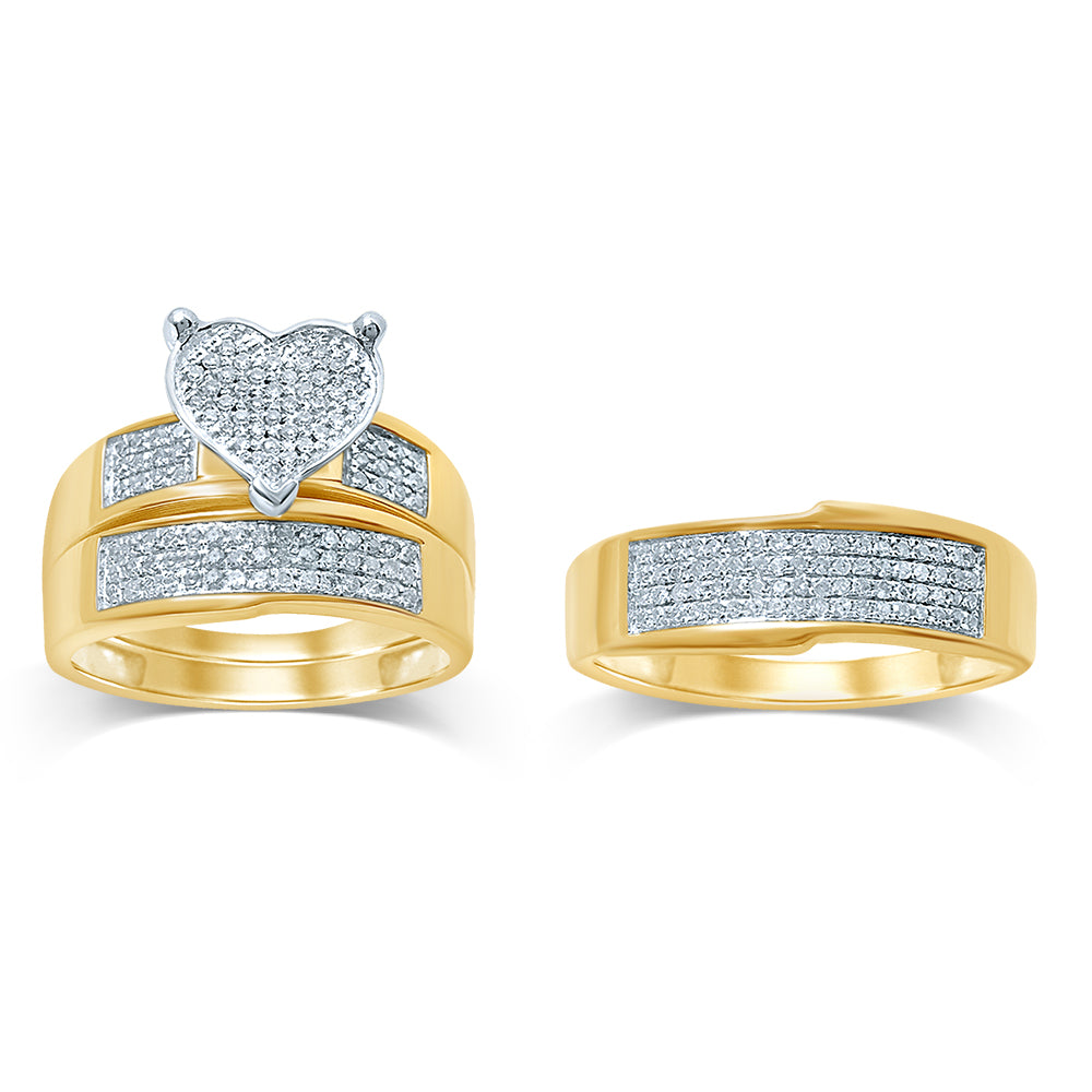 10k Yellow Gold 0.54CT Diamond Trio Wedding Ring Set