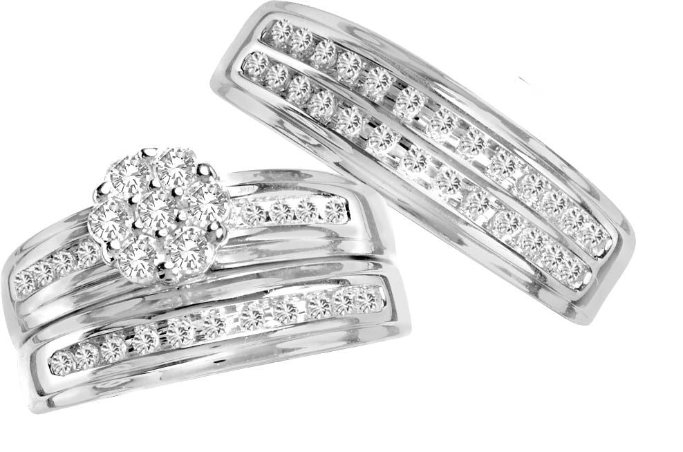 14k White Gold 0.82CT Diamond Trio Wedding Ring Set