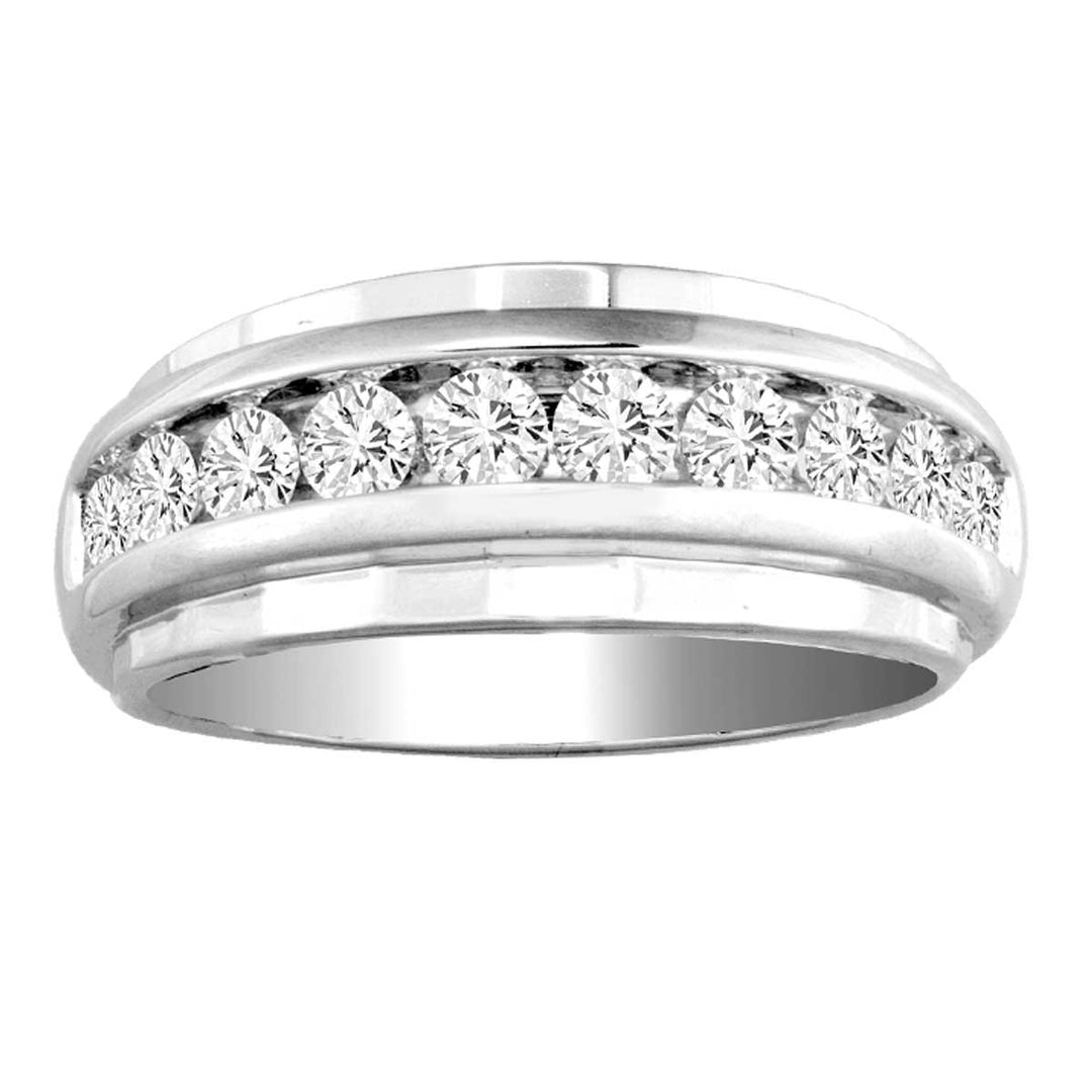 14K White Gold 1CT Diamond Mens Luxury Wedding Band