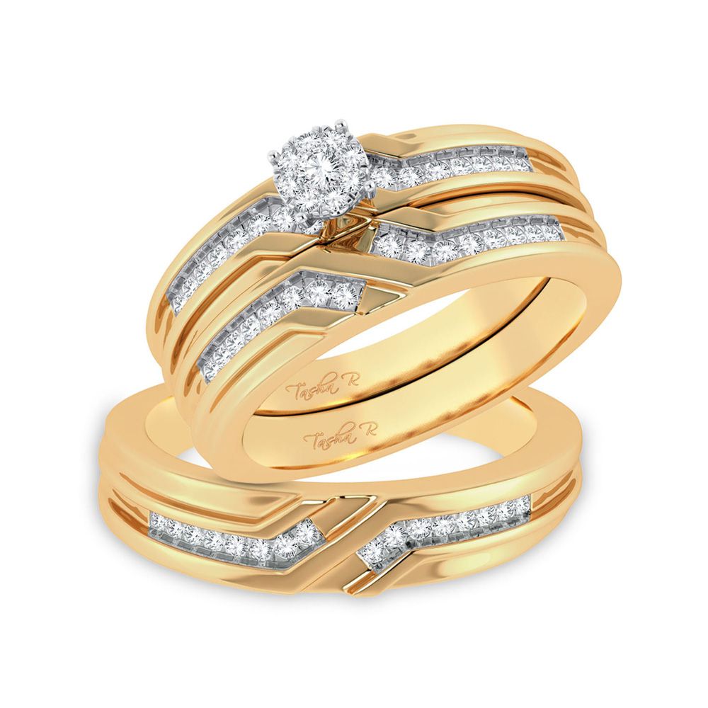 14k Yellow Gold 0.35ct Diamond Trio Wedding Ring Set for Her