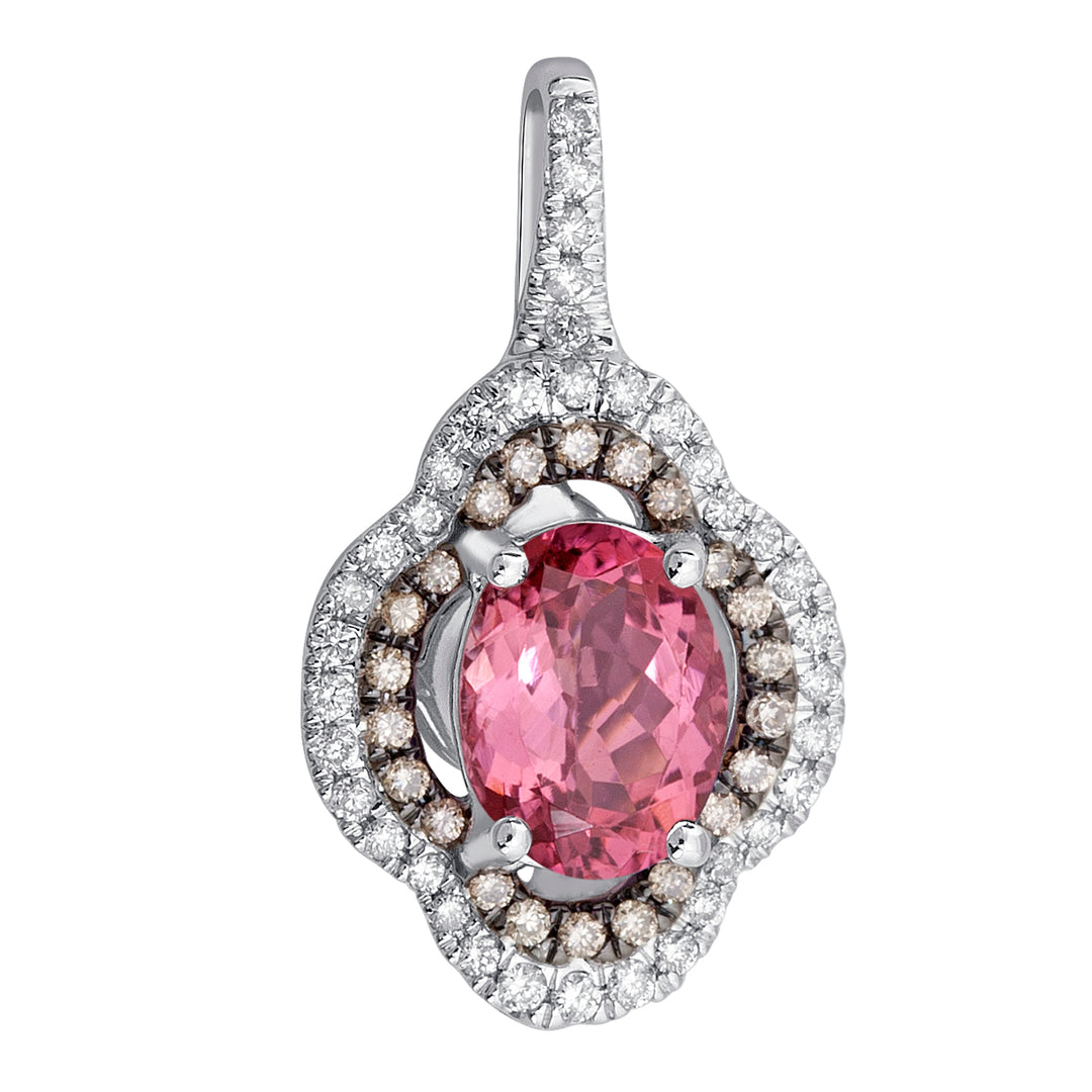 18k White Gold Lab-Grown Brown Diamond Pink Tourmaline Pendant