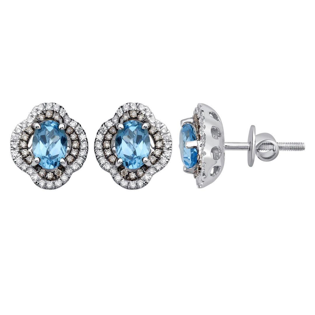 18k White Gold Lab-Grown Brown Diamond Blue Topaz Earrings