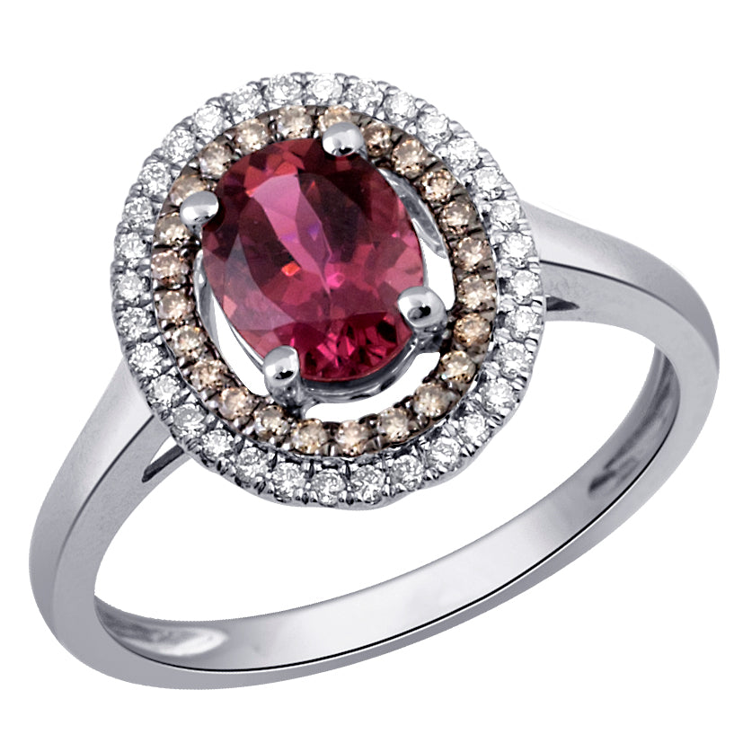 Luminous 18k White Gold Lab Diamond Pink Tourmaline Ring