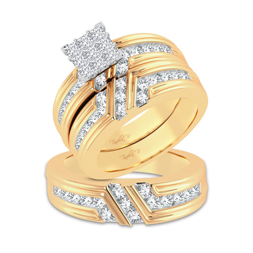 14K Yellow Gold 2.00ct Diamond Trio Wedding Ring Set for Her