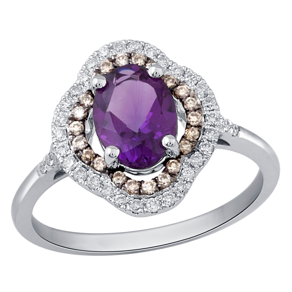 Luminous 18k White Gold Diamond & Amethyst Cocktail Ring