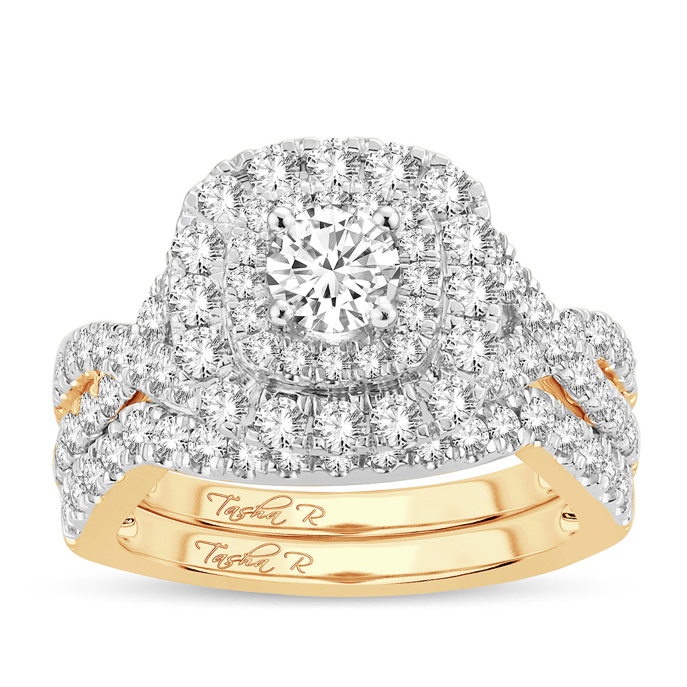 Radiant 14K Yellow Gold 2CT Diamond Bridal Ring for Her