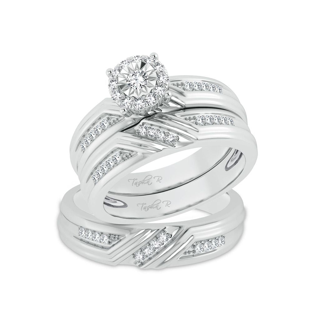 10k White Gold 0.43ct Diamond Trio Wedding Ring Set for Her
