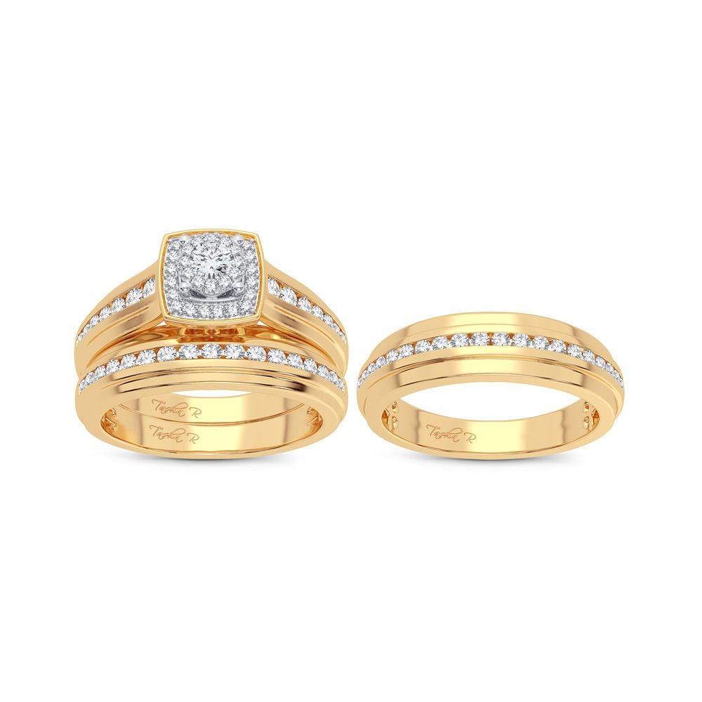 14K Yellow Gold 1CT Diamond Trio Wedding Ring Set