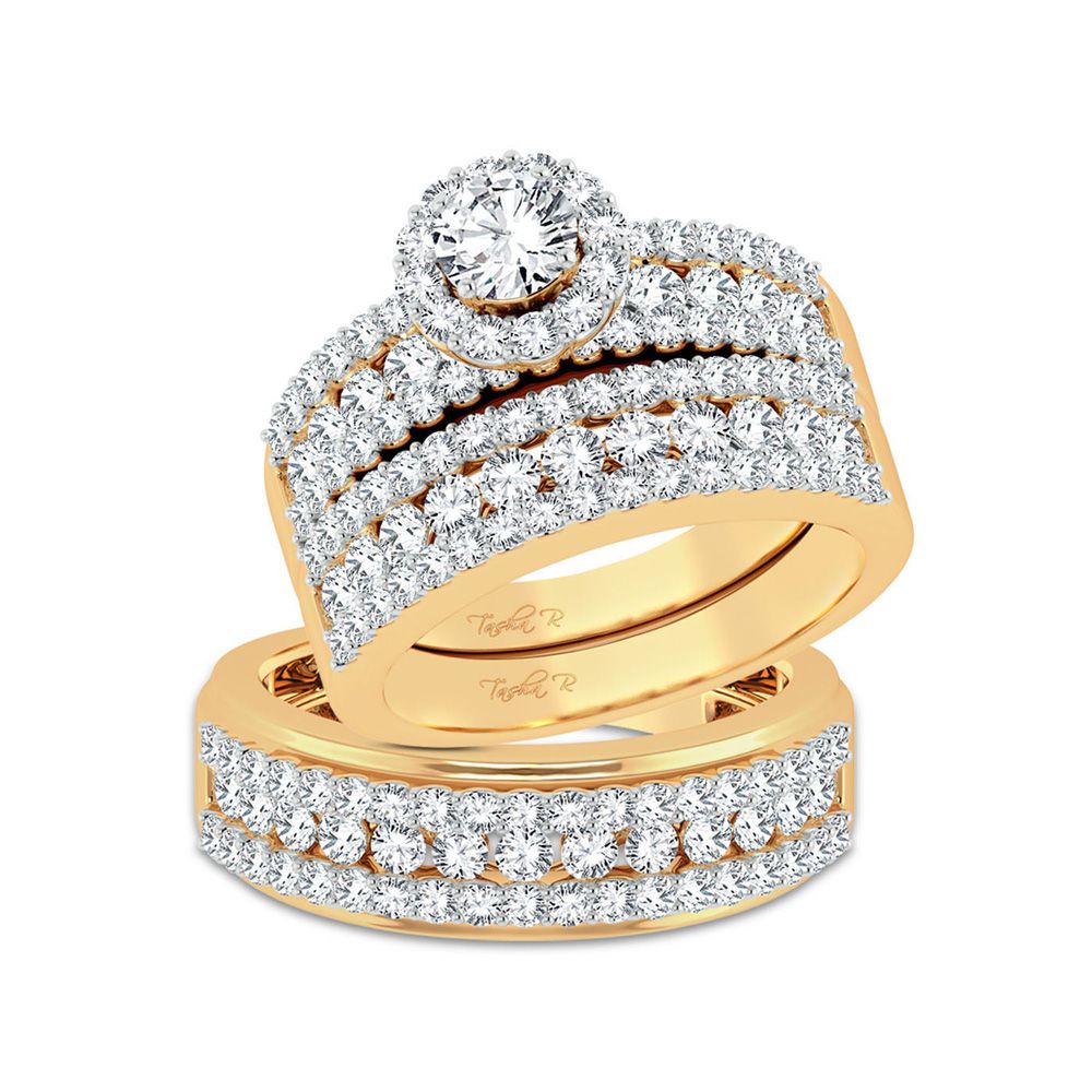 14k Yellow Gold 3.01ct Diamond Trio Wedding Ring Set