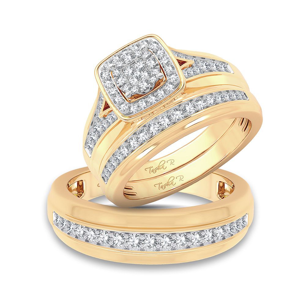 14K Yellow Gold 0.70ct Diamond Trio Wedding Ring Set