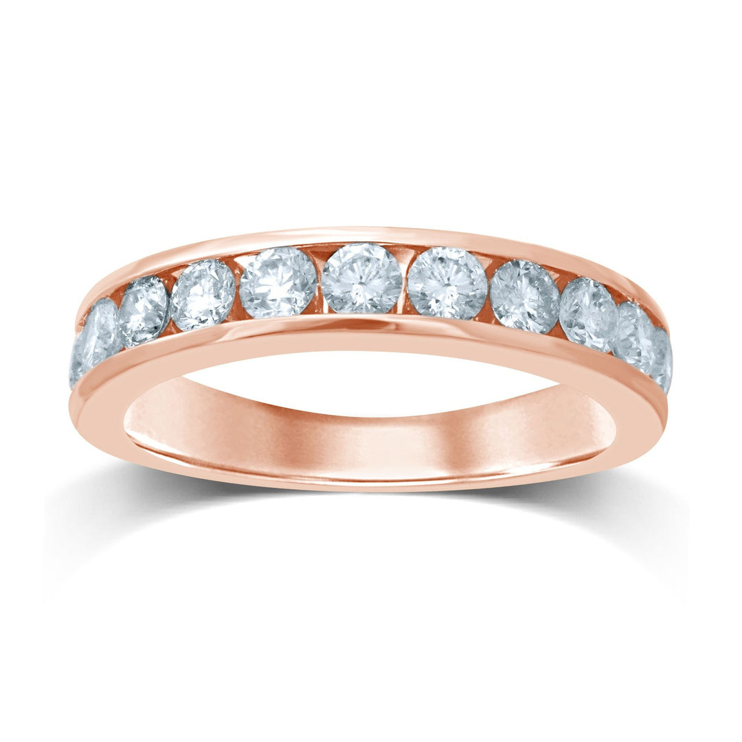 14k Rose Gold Round Diamond Channel Ladies Band (11 Stones)