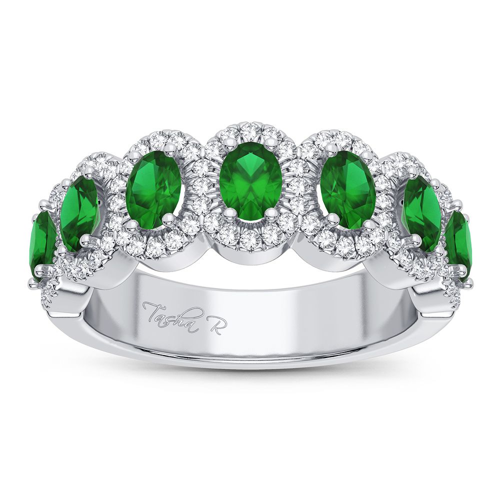 Luminous 14K White Gold Emerald & Diamond Womens Ring