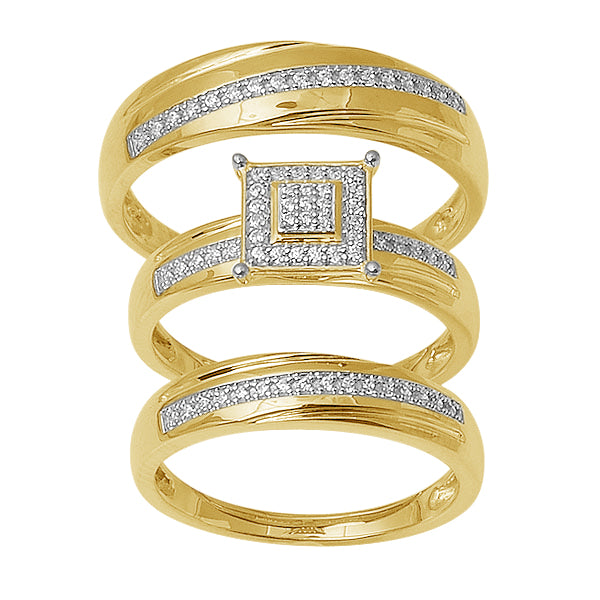 10k Yellow Gold 0.20CT Diamond Trio Jewelry Set - Timeless Elegance