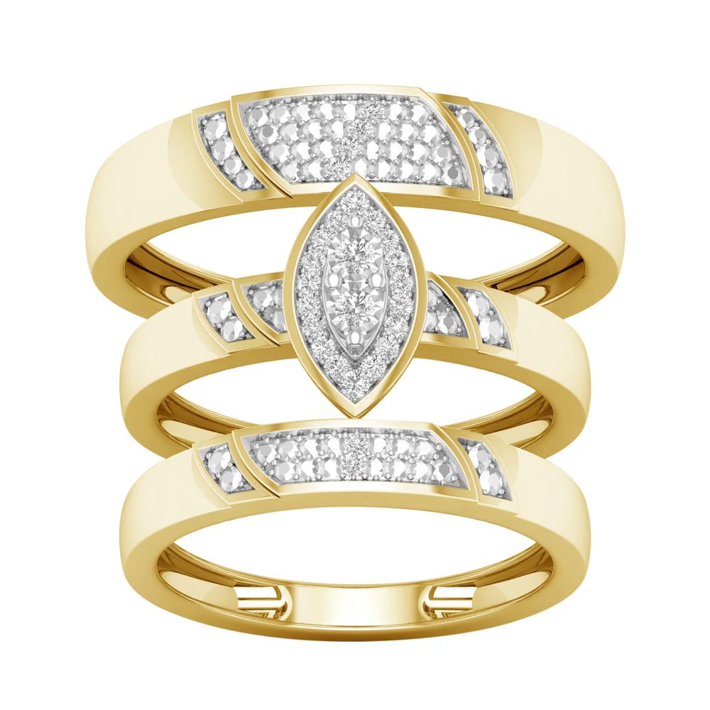 10k Yellow Gold Diamond Trio Set: Timeless Elegance for Her