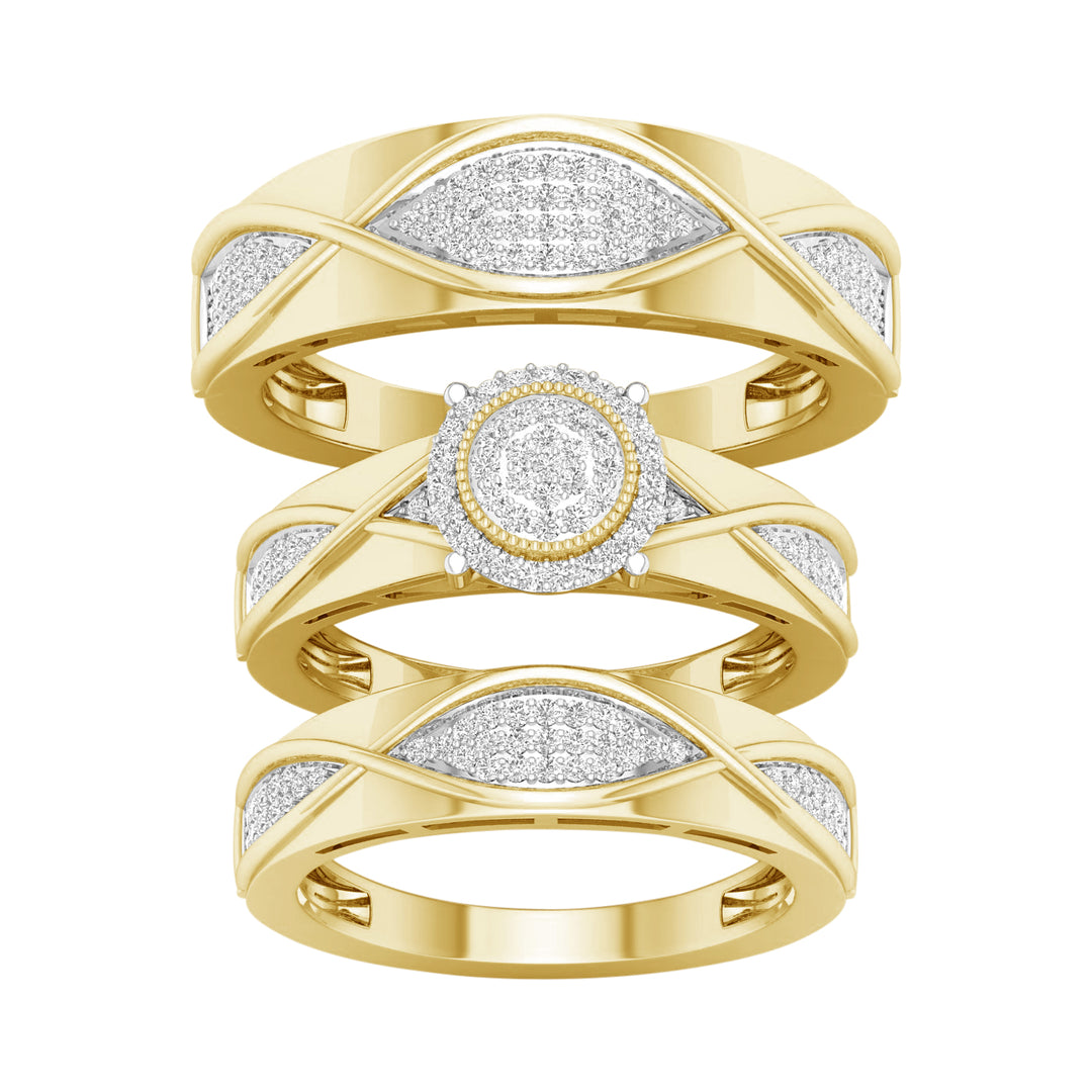 10k Yellow Gold 0.50CT Diamond Trio Wedding Ring Set