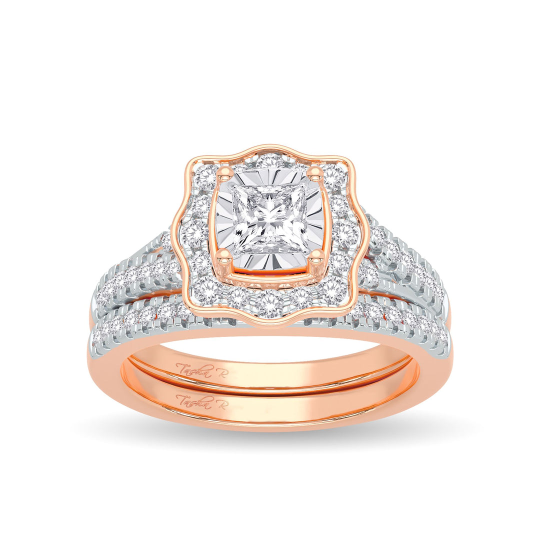Delicate 14k Rose Gold 0.62CT Diamond Bridal Ring