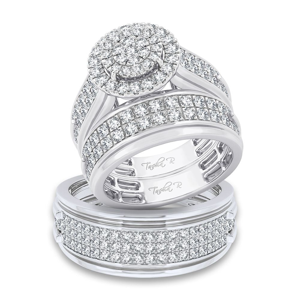 Luminous 14k White Gold 2.10ct Diamond Trio Wedding Set