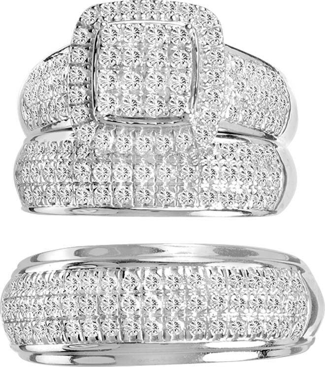 14k White Gold 2CT Diamond Trio Jewelry Set Elegance