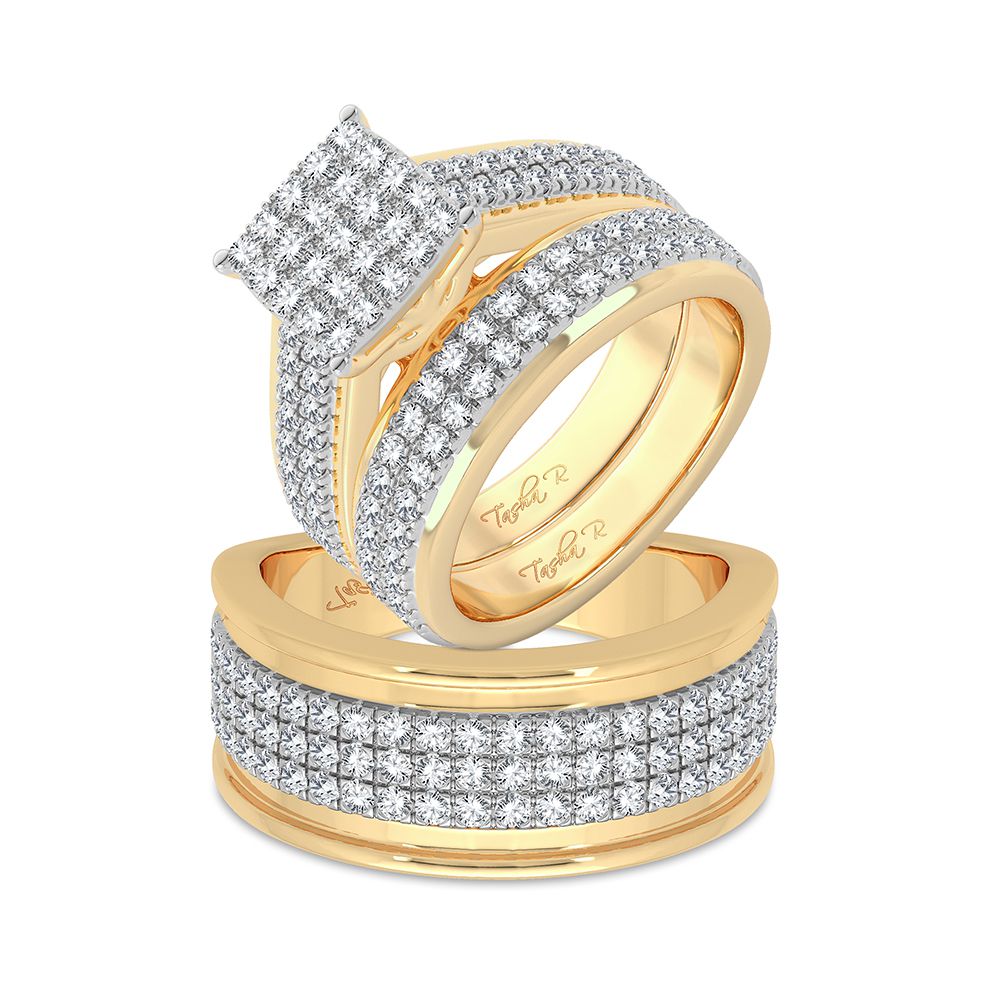 14k Yellow Gold 2CT Diamond Trio Wedding Ring Set for Her