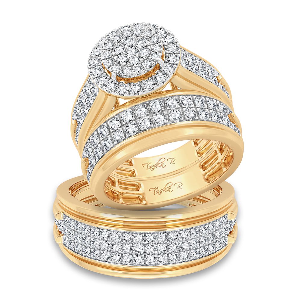 14K Yellow Gold 2.10ct Diamond Trio Wedding Ring Set