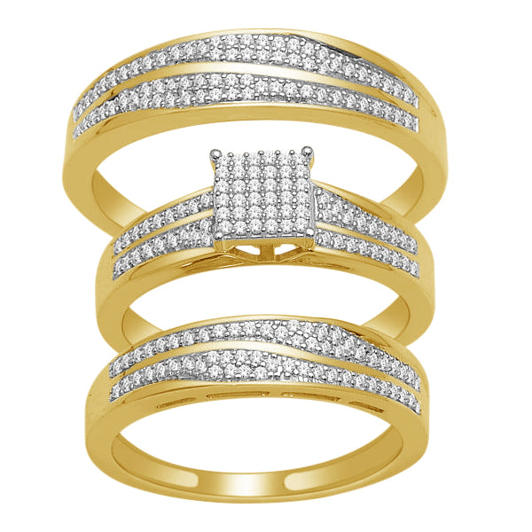 10k Yellow Gold 0.50ct Lab Diamond Trio Wedding Set for Her