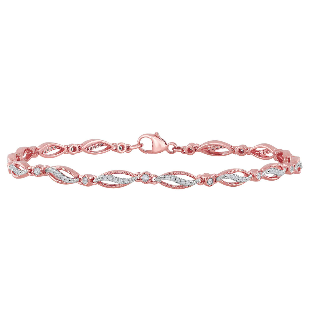 Romantic 10k Rose Gold Lab Diamond Charm Bracelet (0.33ct)