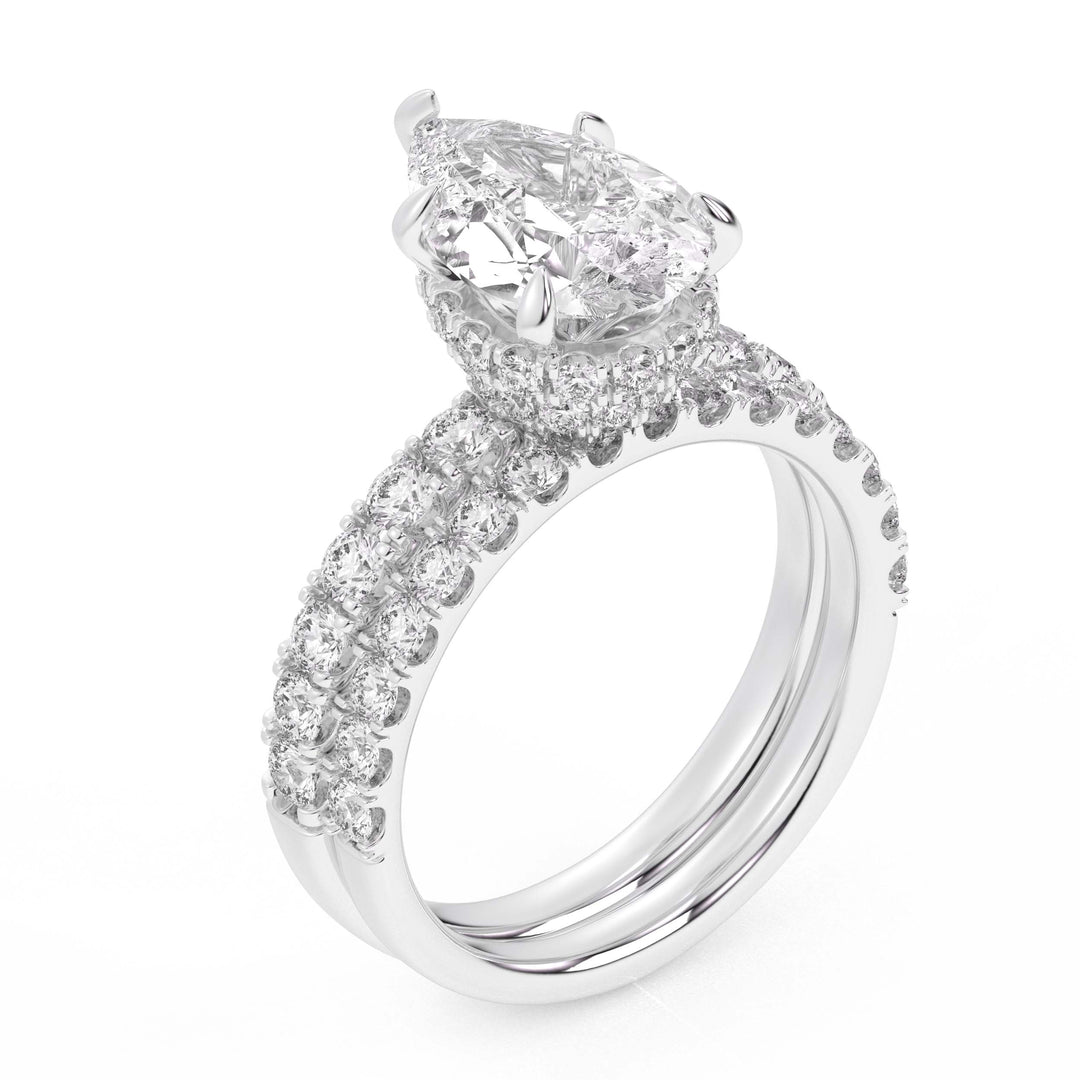 14K White Gold Lab Diamond Bridal Set with Double Halo