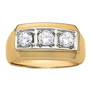 Mens 3-Stone Diamond Ring - 14K White Gold