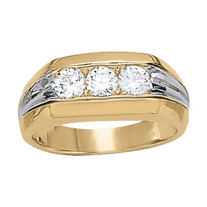 14K White Gold 3-Stone Diamond Mens Ring