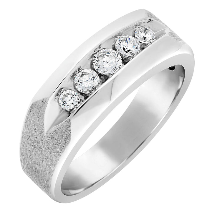 14K White Gold Lab Diamond Mens Wedding Band