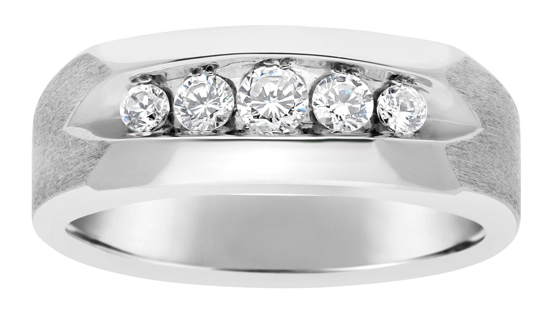 14K White Gold Lab Diamond Mens Wedding Band