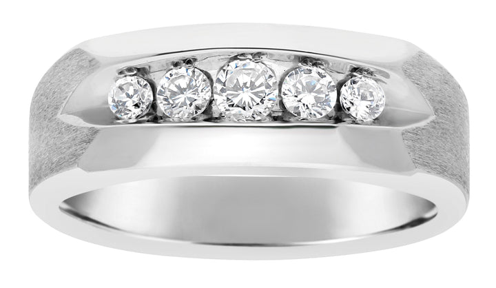14K White Gold Lab Diamond Mens Wedding Band
