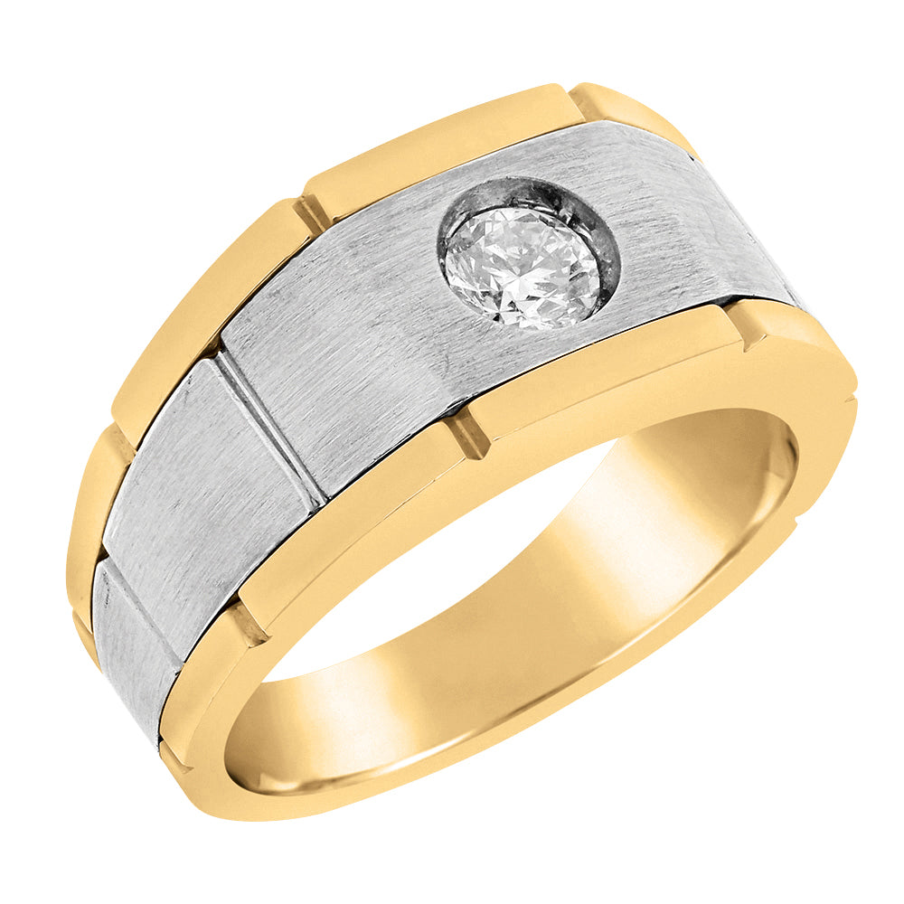 Lab Diamond Solitaire Two-Tone Mens Ring