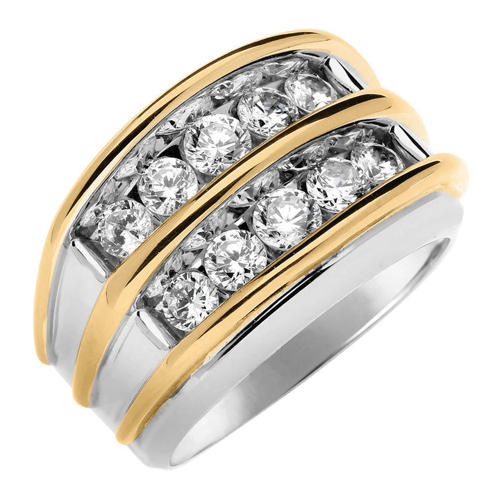 Mens 14K White Gold Lab Diamond Double Row Ring
