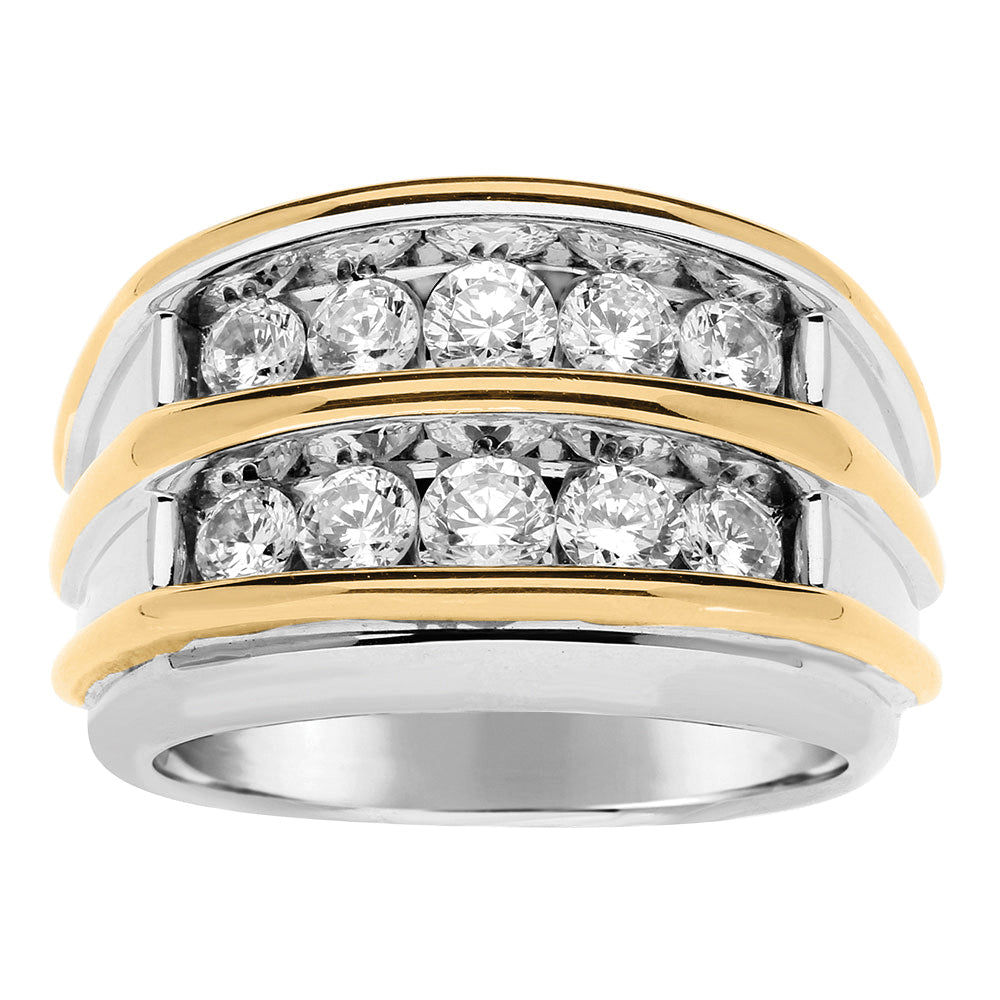 14K Two-Tone Round Diamond Mens Band