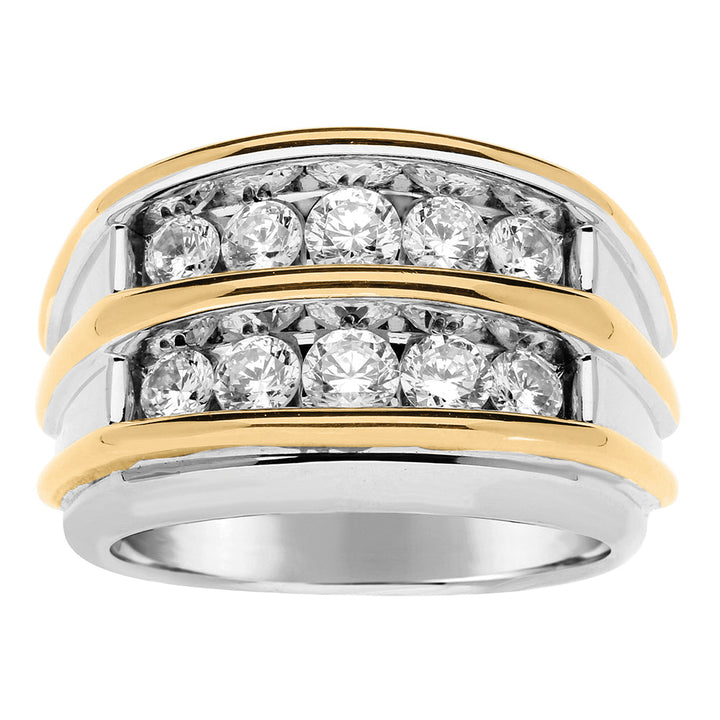Mens 14K White Gold Lab Diamond Double Row Ring