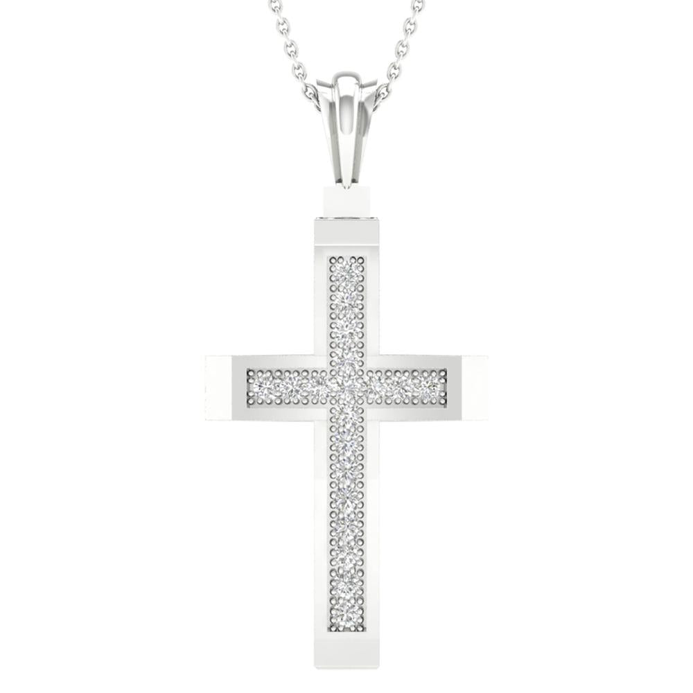 10k White Gold Lab Diamond Cross Pendant for Women