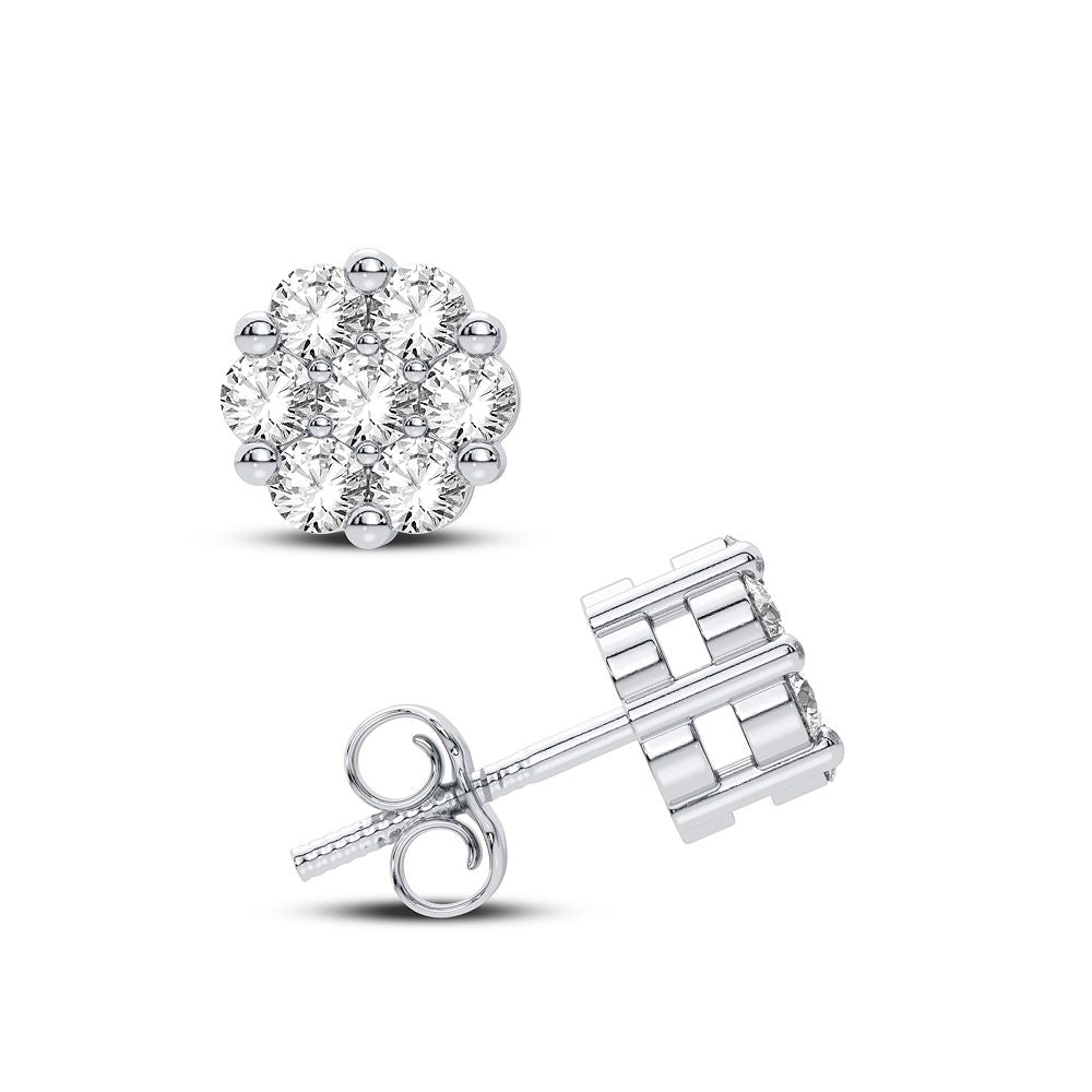 10k White Gold Lab Diamond Flower Stud Earrings for Women