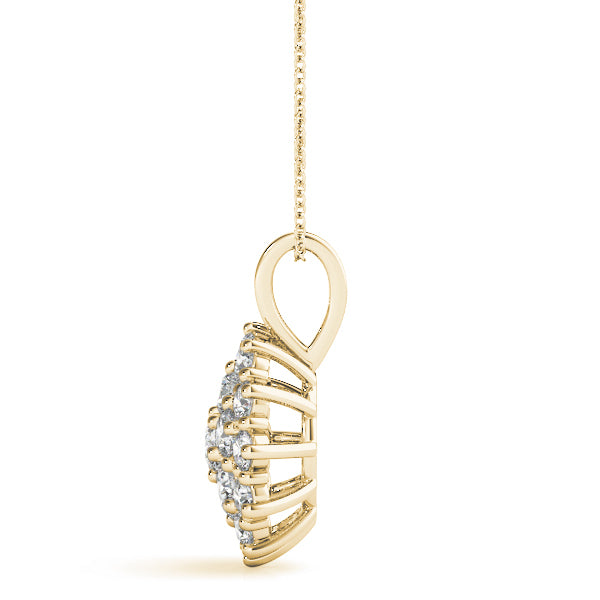 14K Yellow Gold Round Diamond Cluster Pendant
