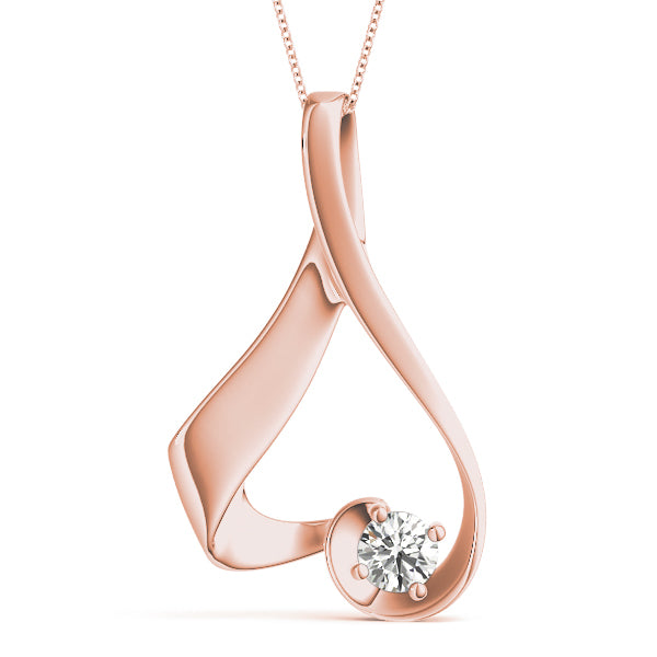 18K Rose Gold Round Diamond Solitaire Pendant