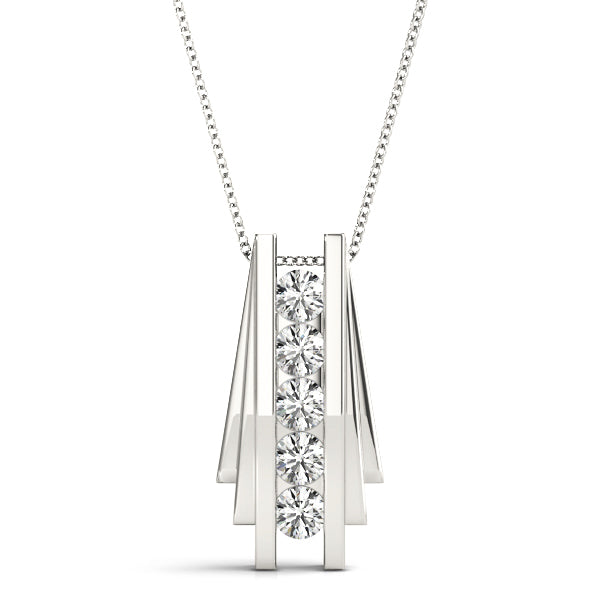 White Platinum 5-Diamond Fashion Pendant Necklace