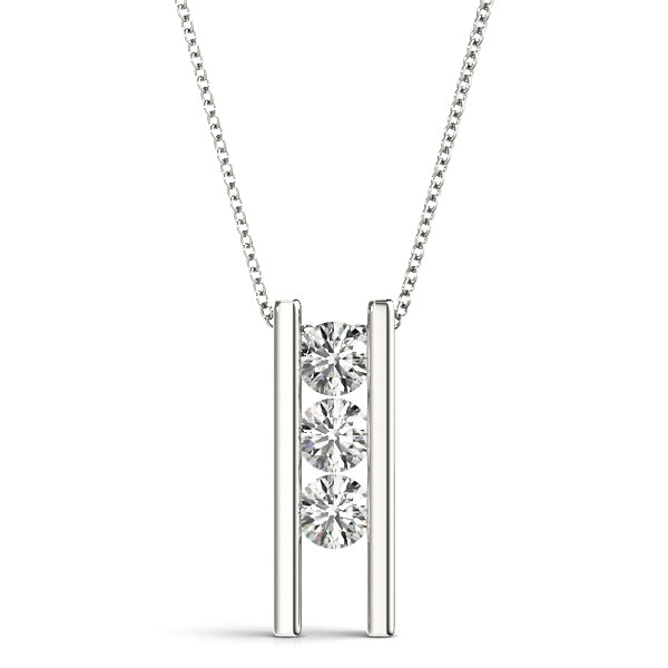 14K White Gold 3-Stone Diamond Pendant