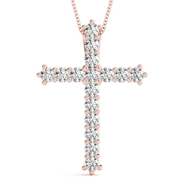 18K Rose Gold Diamond Cross Pendant