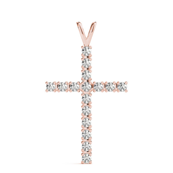 14K Rose Gold Diamond Religious Cross Pendant