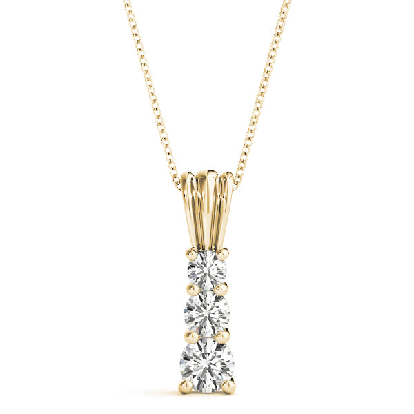 18K Yellow Gold 1 ct Diamond Three-Stone Pendant Necklace
